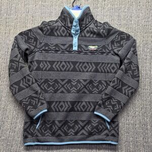 L.L.Bean Sweater Fleece Pullover Womens XS Geometric Print Snap Mock Neck 500757